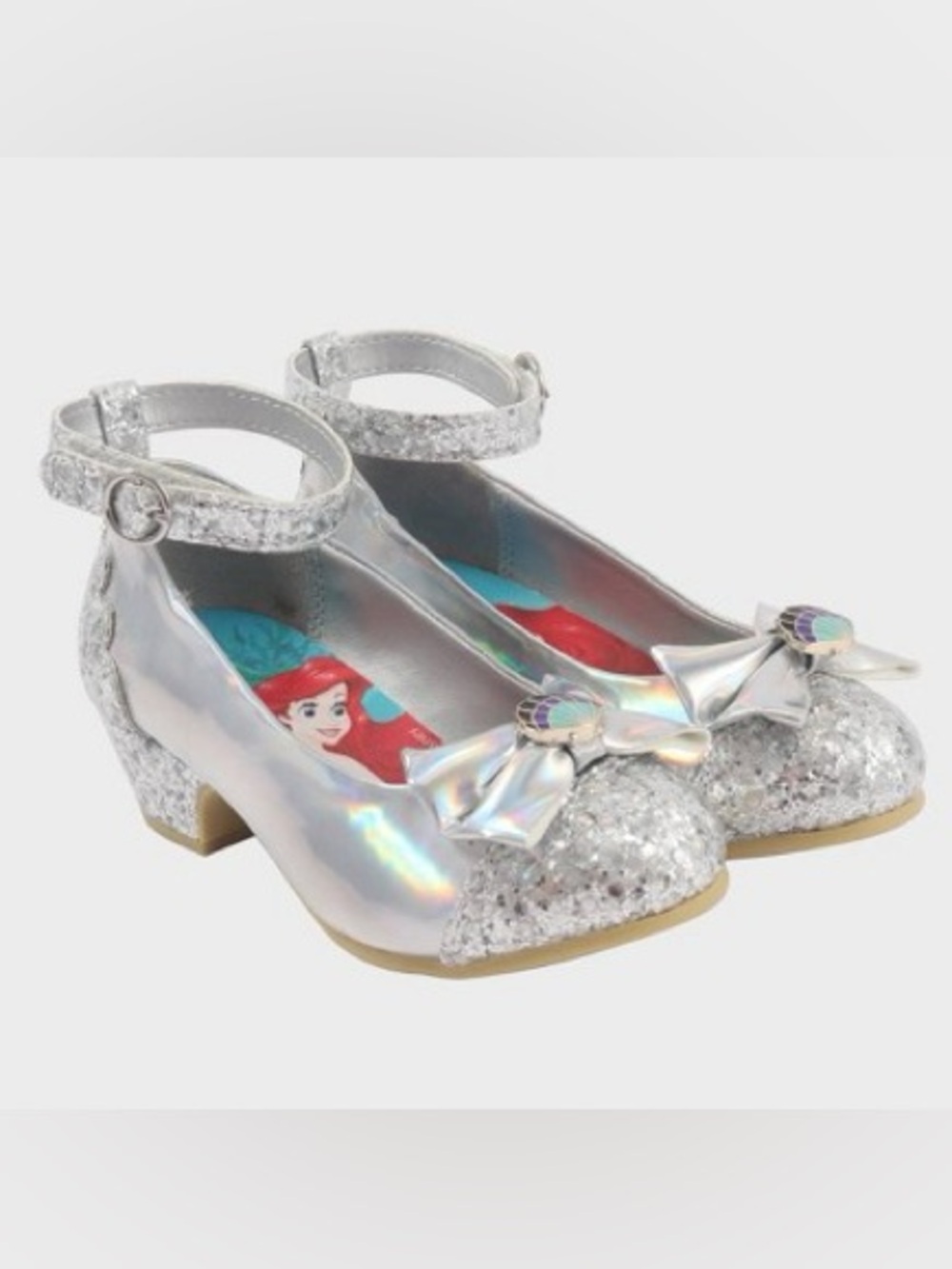 Disney Ariel Little Mermaid Silver Glitter Dress Shoes with Bow - Size 6